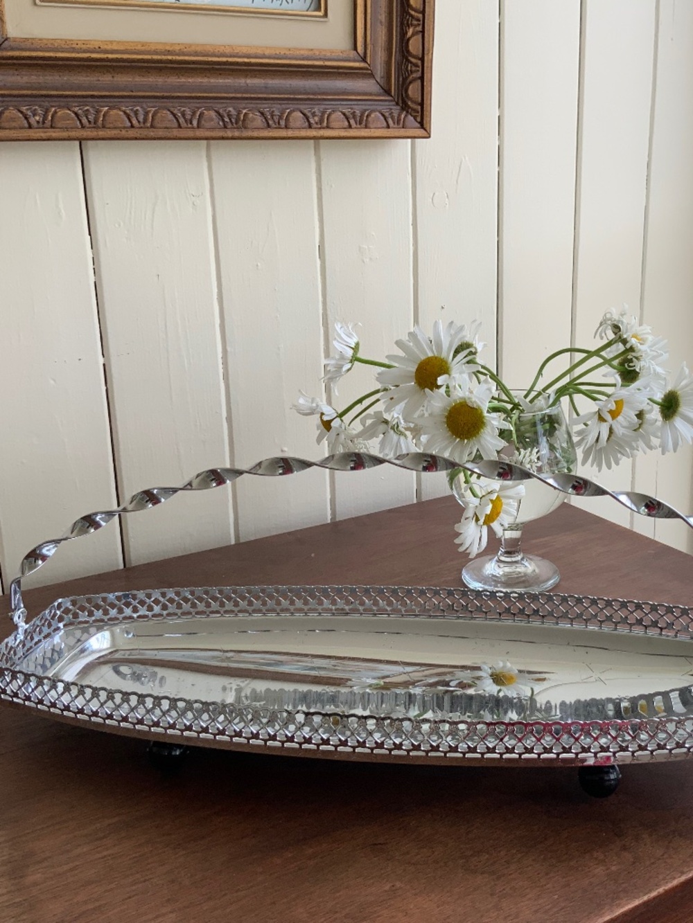 Vintage Queen Anne Silver plated Sandwich Serving Tray Twisted Handle 39 X 15 Cm